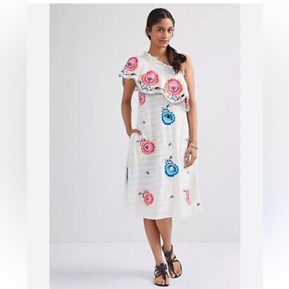 New Anthropologie Plenty Tracy Reese Embroidered One-Shoulder Dress Size small